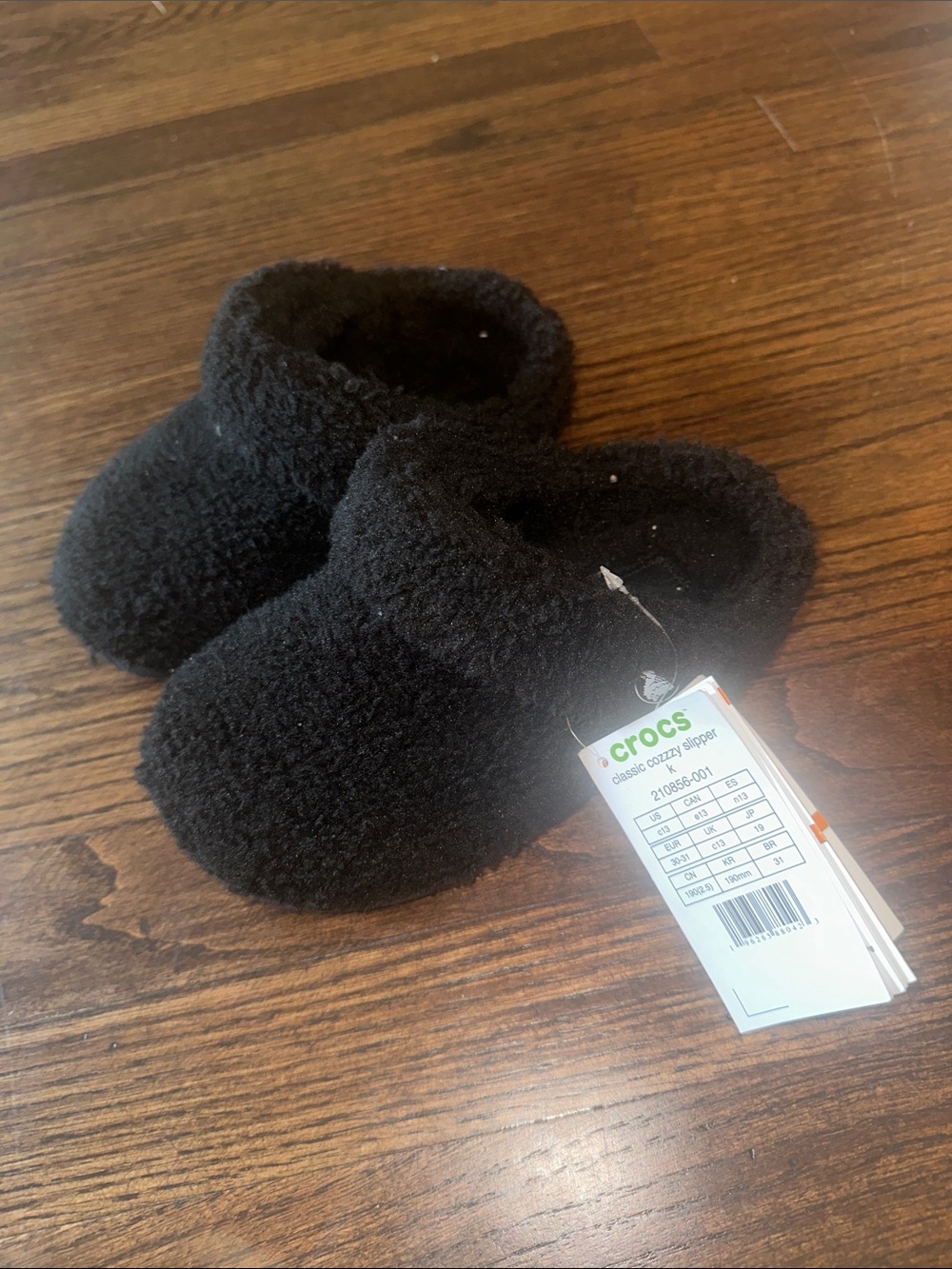 CROCS Kids Black Fuzzy Slip-On Slippers